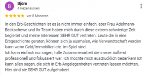Google-Rezension über die erbrachte Leistung als Fachanwalt für Erbrecht in Kiel.